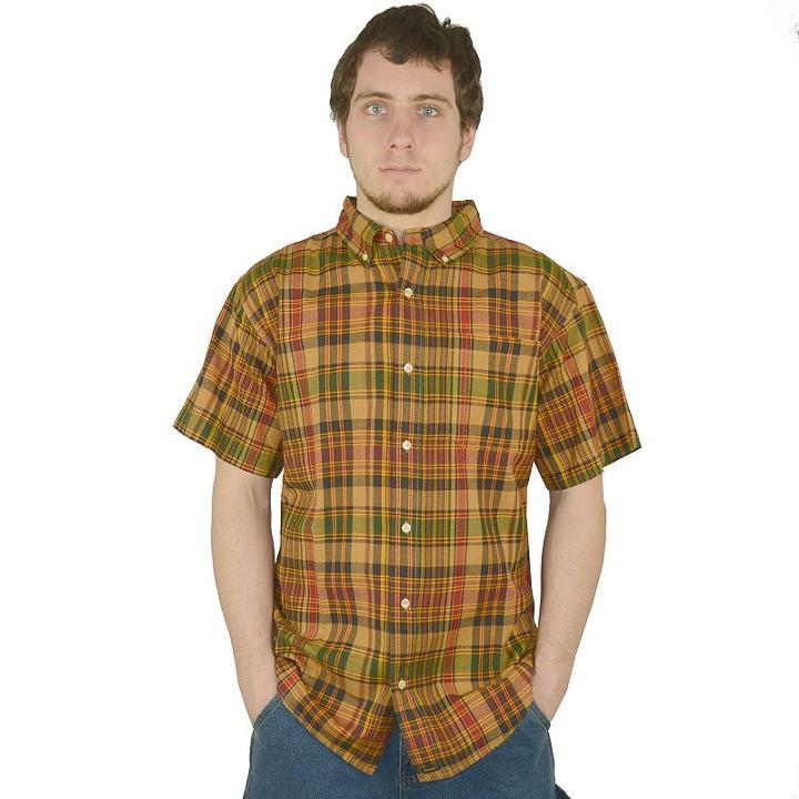 Men's Stanley Classic-fit Madras Plaid Casual Button-down Shirt, Size: Large, Orange