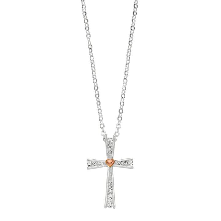Silver Expressions By Larocks Two Tone Silver Plated Cubic Zirconia Cross Pendant, Women's, White