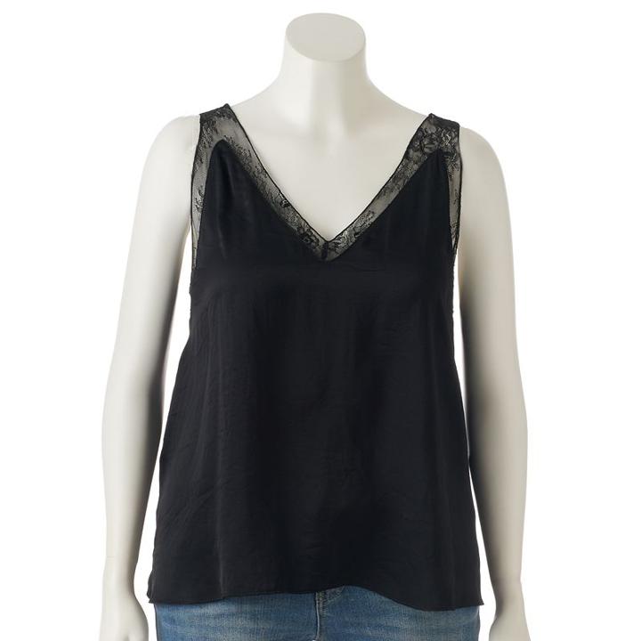 Plus Size Jennifer Lopez Lace-trim Satin Camisole, Women's, Size: 3xl, Black