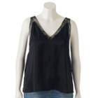 Plus Size Jennifer Lopez Lace-trim Satin Camisole, Women's, Size: 3xl, Black