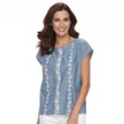 Women's Caribbean Joe Embroidered Chambray Top, Size: Small, Blue