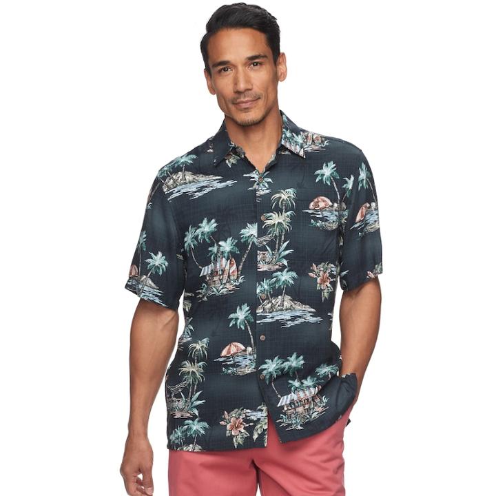 Men's Batik Bay Classic-fit Tropical Soft Touch Pocket Button-down Shirt, Size: Large, Black