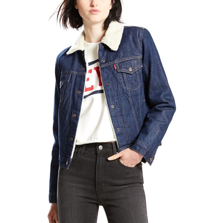 Women's Levi's&reg; Sherpa-lined Trucker Jacket, Size: Medium, Dark Blue
