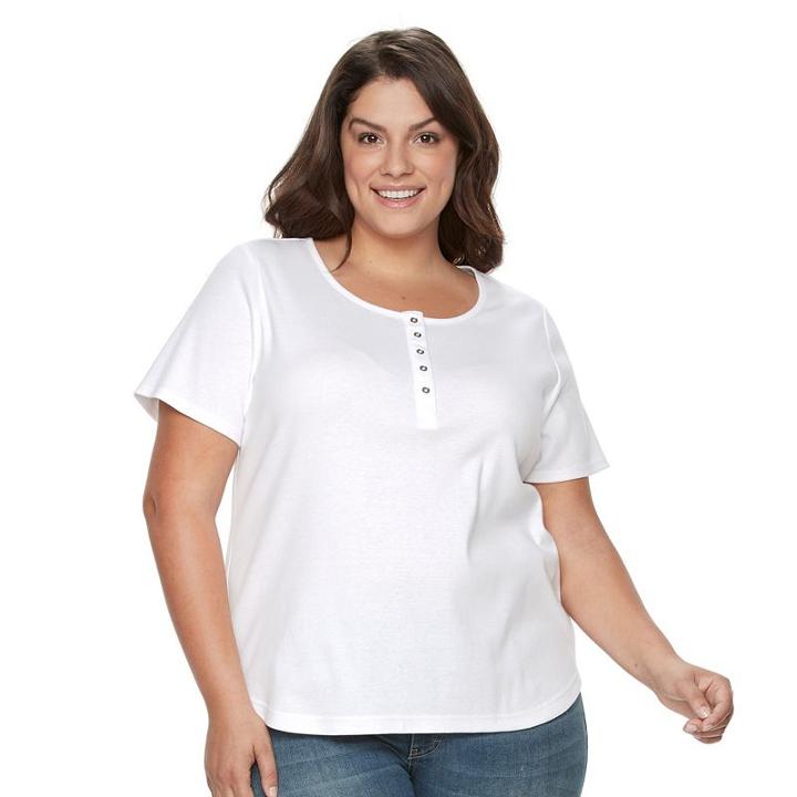 Plus Size Croft & Barrow&reg; Henley Tee, Women's, Size: 1xl, White