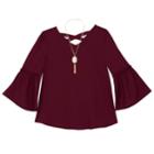 Girls 7-16 Iz Amy Byer Bell Sleeve Woven Top With Necklace, Size: Large, Purple