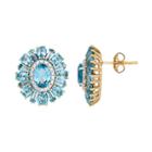 14k Gold Over Silver Simulated Paraiba Quartz & Cubic Zirconia Flower Stud Earrings, Women's, Blue