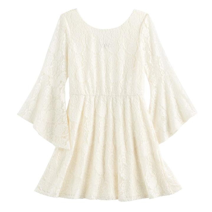 Girls 7-16 My Michelle Trumpet Sleeve Lace Dress, Size: 16 Ave/med, White Oth