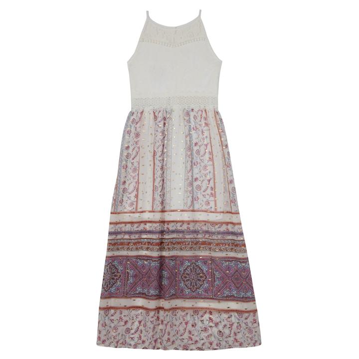Girls 7-16 Iz Amy Byer Sleeveless Lace Bodice & Crochet Trim Maxi Dress, Size: 8, Ivory Pink