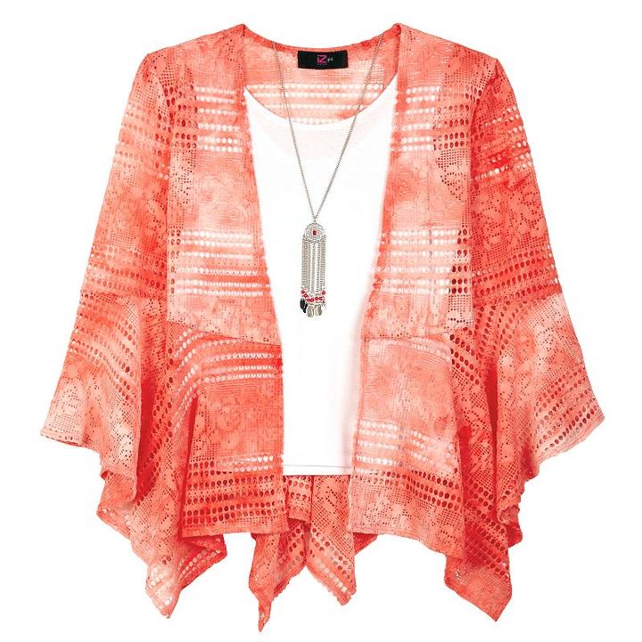 Girls 7-16 Iz Amy Byer Tie-dye Bell Sleeve Gauze Top With Necklace, Girl's, Size: Xl, Lt Orange