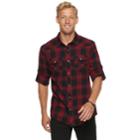 Men's Rock & Republic Plaid Button-down Flannel Shirt, Size: Medium, Black