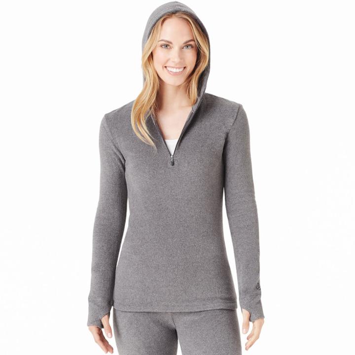 Plus Size Cuddl Duds Stretch Fleece Half Zip Hoodie, Women's, Size: 1xl, Grey (charcoal)