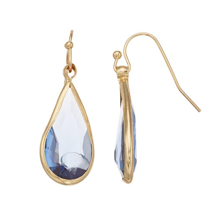 Lc Lauren Conrad Nickel Free Textured Faceted Stone Teardrop Earrings, Women's, Blue