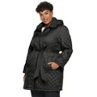 Plus Size Tower By London Fog Hooded Quilted Belted Jacket, Women's, Size: 1xl, Black