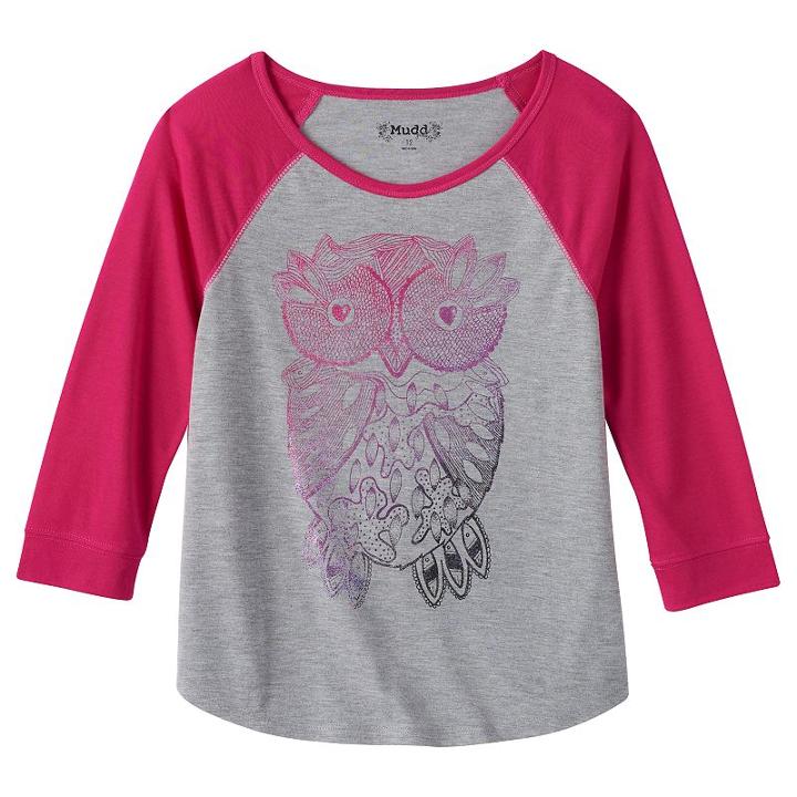 Mudd, Girls 7-16 & Plus Size &reg; Raglan Graphic Tee, Girl's, Size: 10, Grey Other