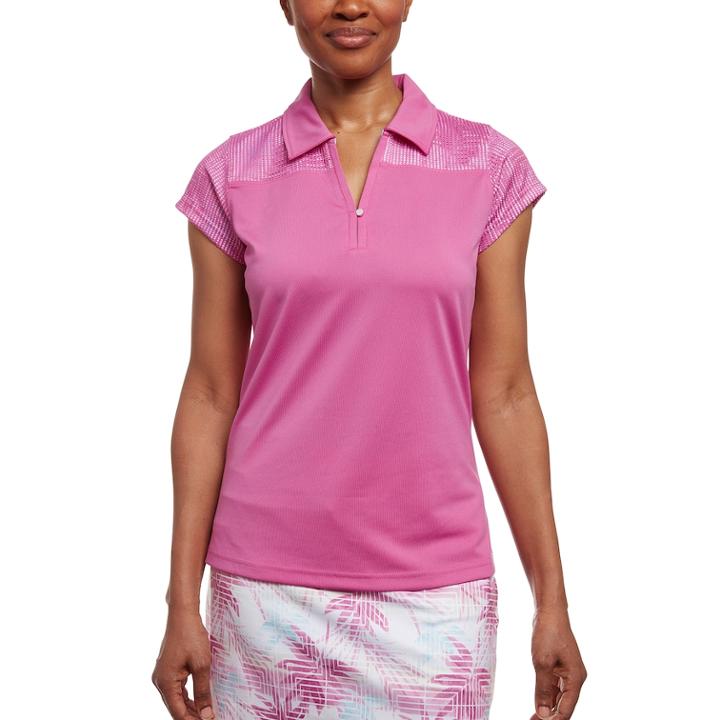 Women's Pebble Beach Mesh Print Short Sleeve Golf Polo, Size: Small, Pink