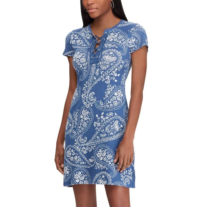 Women's Chaps Striped Lace Up A-line Dress, Size: Small, Blue