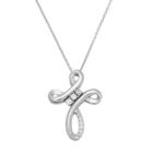 Diamonluxe Sterling Silver 1/4 Carat T.w. Simulated Diamond Cross Pendant, Women's, Size: 18, White