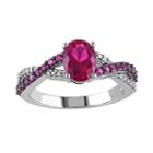 Lab-created Ruby And 1/10 Carat T.w. Diamond 10k White Gold Crisscross Ring, Women's, Size: 5, Red