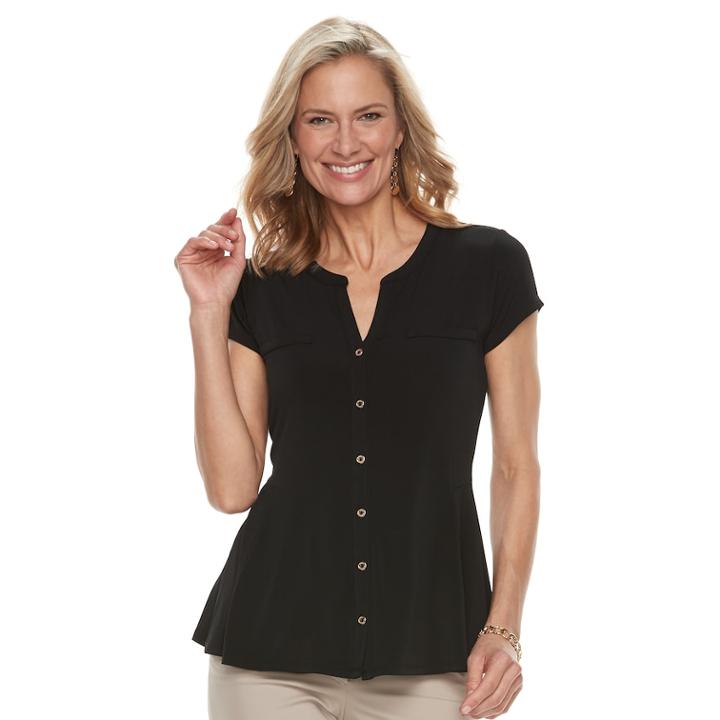 Women's Dana Buchman Peplum Hem Shirt, Size: Xl, Black