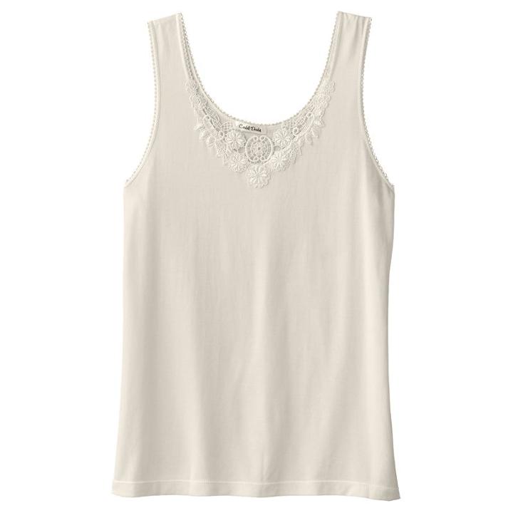 Plus Size Cuddl Duds Softech Venice Lace-trim V-neck Tank, Women's, Size: 2xl, Lt Beige