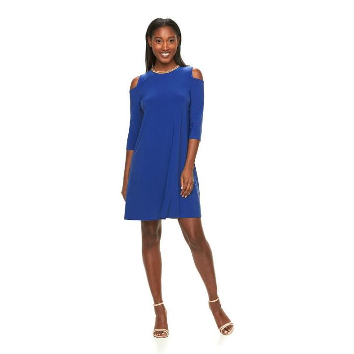 Women's Nina Leonard Embellished Cold-shoulder Dress, Size: Large, Dark Blue