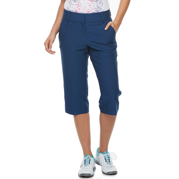 Women's Pebble Beach Performance Stretch Twill Golf Capris, Size: 12, Med Blue