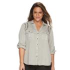 Plus Size Rock & Republic&reg; Embellished Roll-tab Shirt, Women's, Size: 0x, Silver