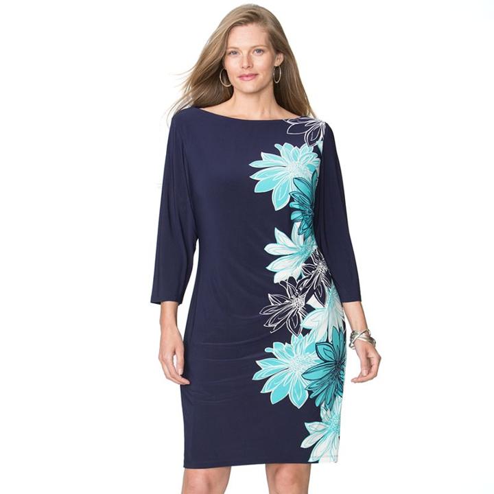 Plus Size Chaps Floral Pleated Sheath Dress, Women's, Size: 16 W, Blue (navy)