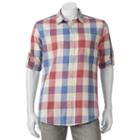 Big & Tall Urban Pipeline&reg; Plaid Roll-tab Button-down Shirt, Men's, Size: L Tall, Blue (navy)