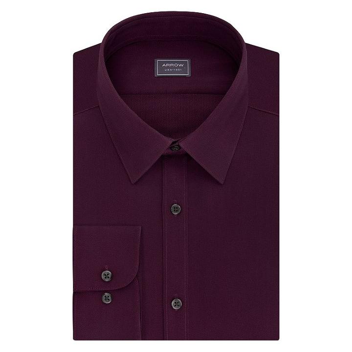 Men's Arrow Stretch Slim-fit Solid Point-collar Dress Shirt, Size: 2x-34/35, Drk Purple