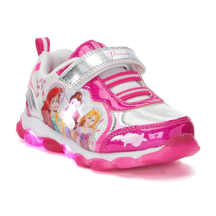 Disney Princess Ariel, Belle, Aurora Toddler Girls' Light Up Sneakers, Size: 7 T, Med Pink