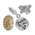 Individuality Beads Cubic Zirconia & Crystal Sterling Silver Dragonfly Bead & Reach For Stars Disc Charm Set, Women's, Green