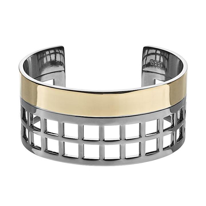 Reed Two Tone Wide Geometric Openwork Cuff Bracelet, Women's, Ovrfl Oth