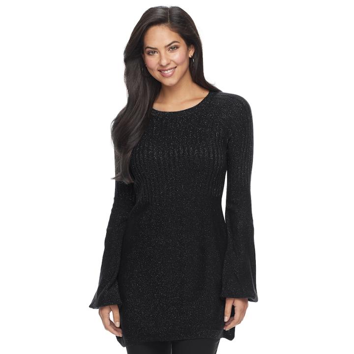 Women's Apt. 9&reg; Ribbed Metallic Crewneck Sweater, Size: Xl, Black