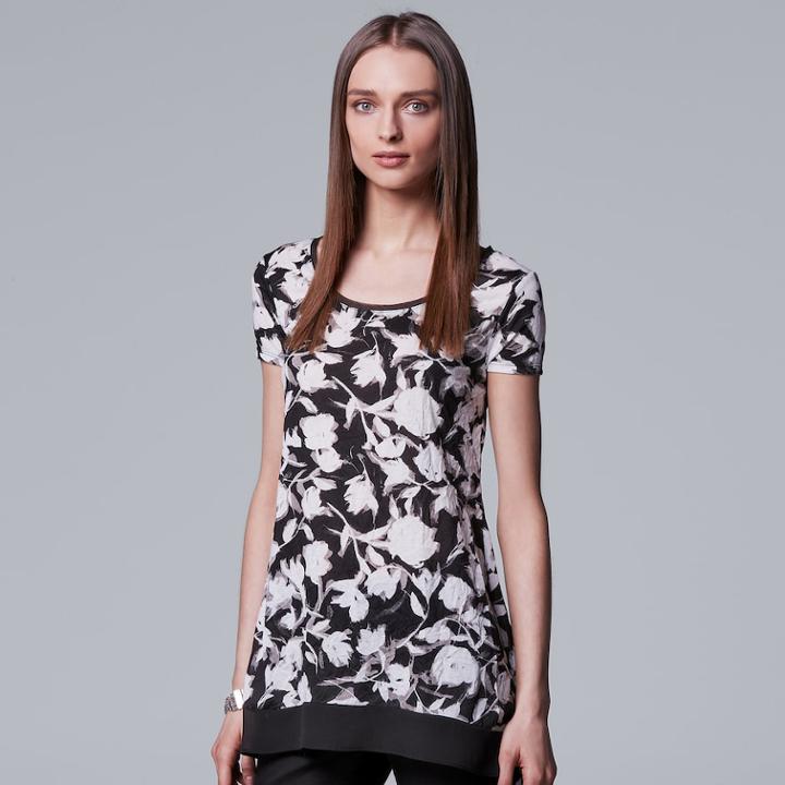Women's Simply Vera Vera Wang Print Handkerchief-hem Tee, Size: Small, Natural