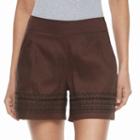 Apt. 9, Petite &reg; Embroidered Linen Blend Shorts, Women's, Size: M Petite, Dark Brown
