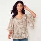 Women's Lc Lauren Conrad Print Flounce Sleeve Top, Size: Small, Med Beige