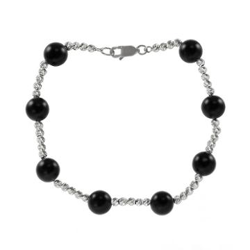 Sterling Silver Onyx Bead Station Bracelet, Women's, Black