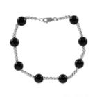 Sterling Silver Onyx Bead Station Bracelet, Women's, Black