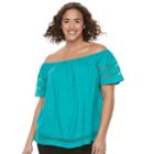 Juniors' Plus Size So&reg; Crochet Off-the-shoulder Top, Girl's, Size: 2xl, Med Green