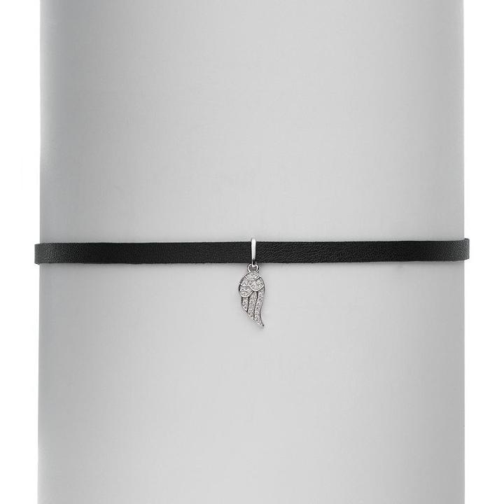 Fleur Cubic Zirconia Wing Faux Leather Choker Necklace, Women's, White