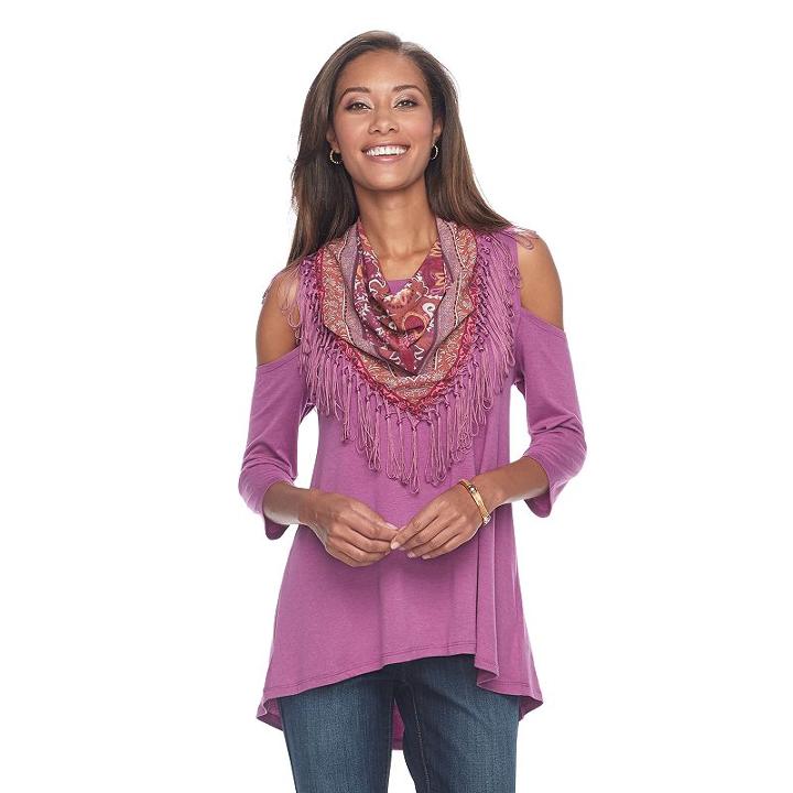 Women's World Unity Cold-shoulder Tee & Scarf Set, Size: Medium, Pink Other
