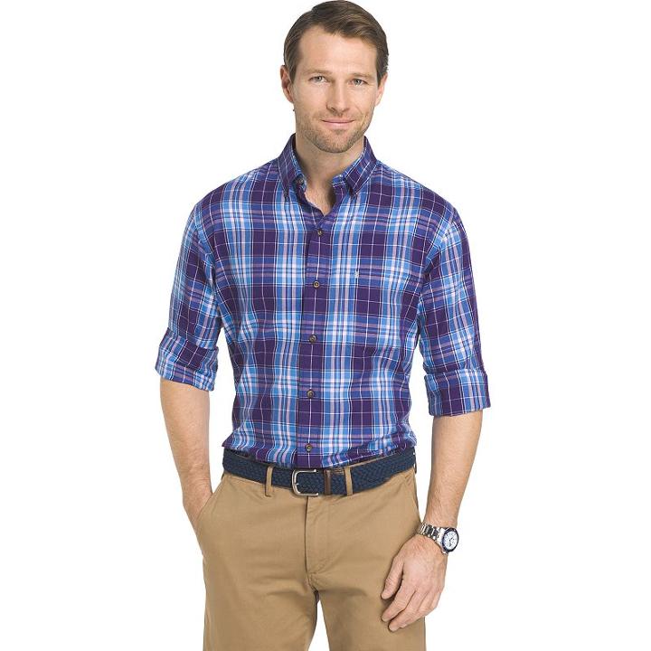 Men's Izod Fieldhouse Regular-fit Plaid Easy-care Button-down Shirt, Size: Large, Purple Oth