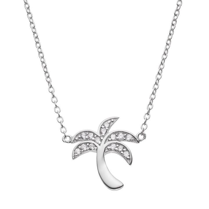 Cubic Zirconia Sterling Silver Palm Tree Necklace, Women's, Size: 18