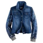 Girls Plus Size So&reg; Sequin Sleeve Denim Jacket, Size: 20 1/2, Med Blue