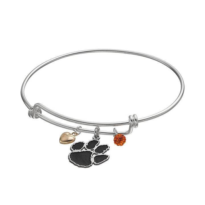 Fiora Sterling Silver Clemson Tigers Charm Bangle Bracelet, Women's, Orange
