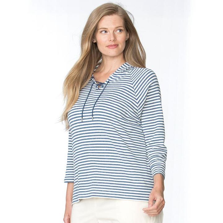 Plus Size Chaps Striped Waffle-knit Hoodie, Women's, Size: 3xl, Blue