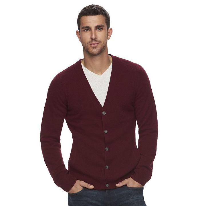 Men's Marc Anthony Slim-fit Solid Button-front Cashmere Cardigan, Size: Medium, Red Other