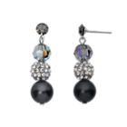 Crystal Avenue Silver-plated Crystal And Simulated Pearl Linear Drop Earrings - Made With Swarovski Crystals, Women's, Black