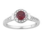10k White Gold Garnet & 1/5 Carat T.w. Diamond Halo Ring, Women's, Size: 6, Red